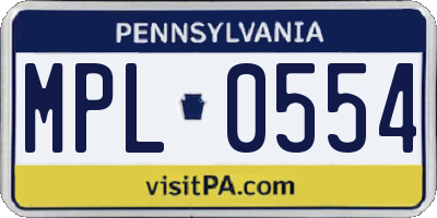 PA license plate MPL0554