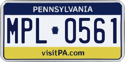 PA license plate MPL0561