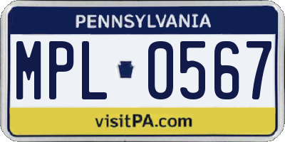 PA license plate MPL0567