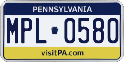 PA license plate MPL0580