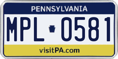PA license plate MPL0581