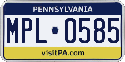 PA license plate MPL0585