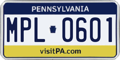 PA license plate MPL0601