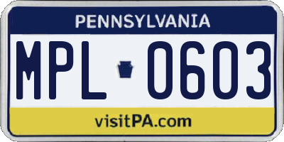 PA license plate MPL0603