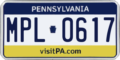 PA license plate MPL0617