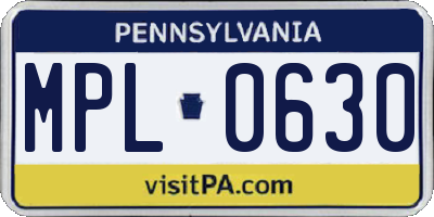 PA license plate MPL0630