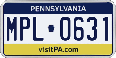 PA license plate MPL0631