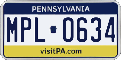 PA license plate MPL0634