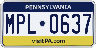 PA license plate MPL0637