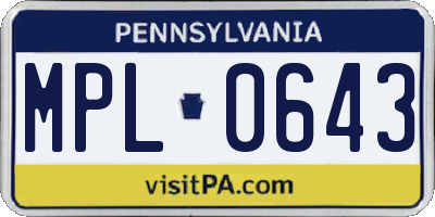 PA license plate MPL0643