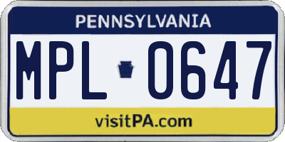 PA license plate MPL0647