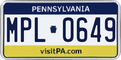 PA license plate MPL0649