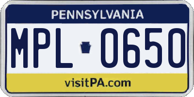 PA license plate MPL0650
