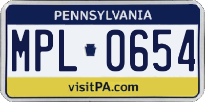 PA license plate MPL0654