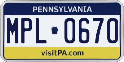 PA license plate MPL0670