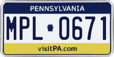 PA license plate MPL0671