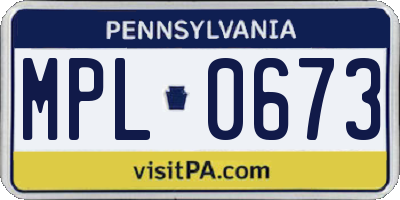 PA license plate MPL0673