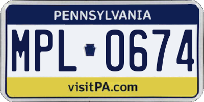 PA license plate MPL0674