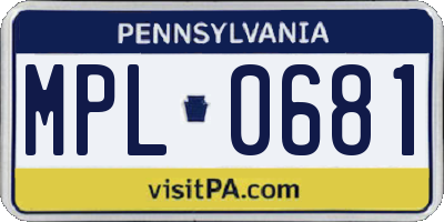 PA license plate MPL0681