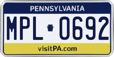 PA license plate MPL0692