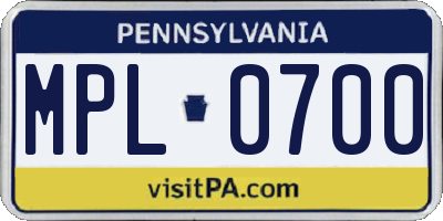 PA license plate MPL0700