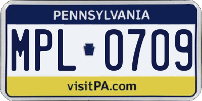 PA license plate MPL0709