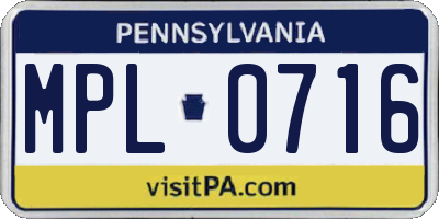 PA license plate MPL0716