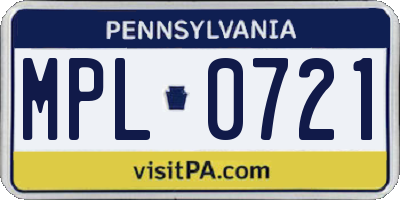 PA license plate MPL0721