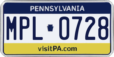 PA license plate MPL0728