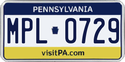 PA license plate MPL0729