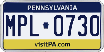 PA license plate MPL0730