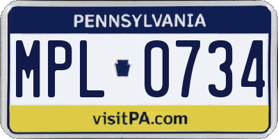 PA license plate MPL0734