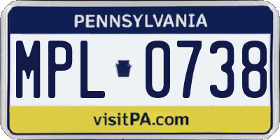 PA license plate MPL0738