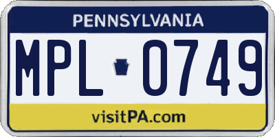 PA license plate MPL0749