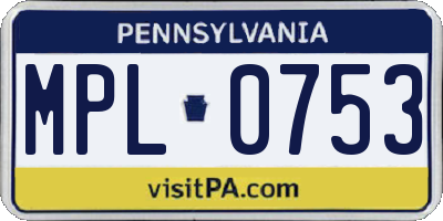 PA license plate MPL0753