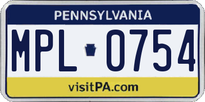 PA license plate MPL0754