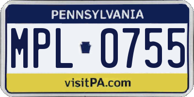 PA license plate MPL0755