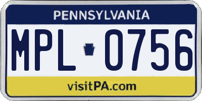 PA license plate MPL0756