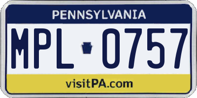 PA license plate MPL0757