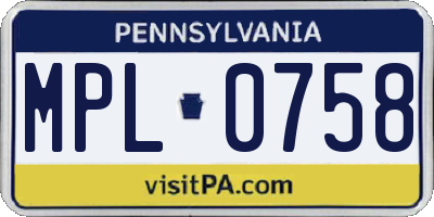 PA license plate MPL0758