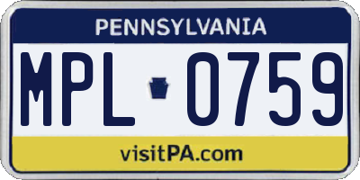 PA license plate MPL0759
