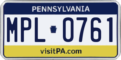 PA license plate MPL0761