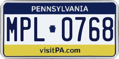 PA license plate MPL0768