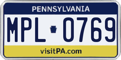 PA license plate MPL0769