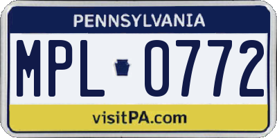 PA license plate MPL0772