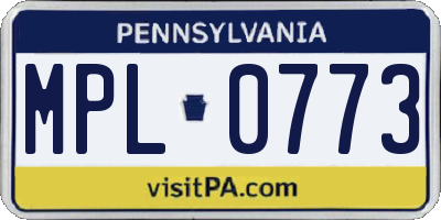 PA license plate MPL0773