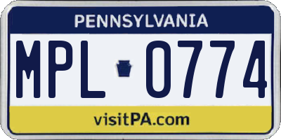 PA license plate MPL0774