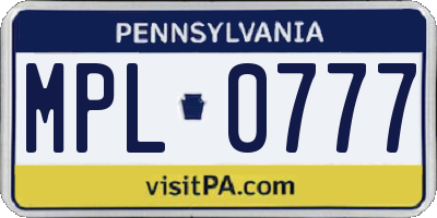 PA license plate MPL0777