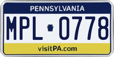 PA license plate MPL0778