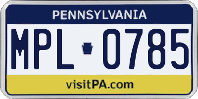 PA license plate MPL0785